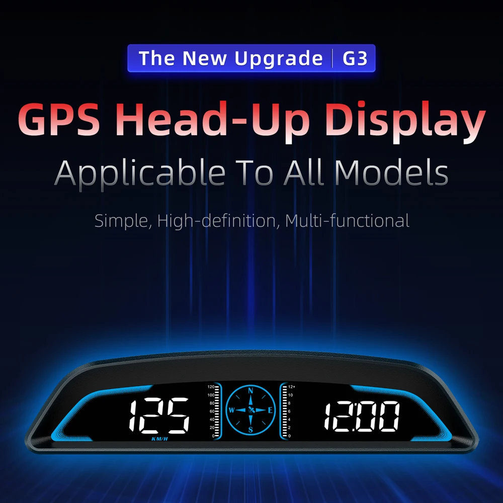 Universal Automotive HUD Head Up Display HD GPS Multi Functional Speedometer Speed Time Compass Accurate Display G3