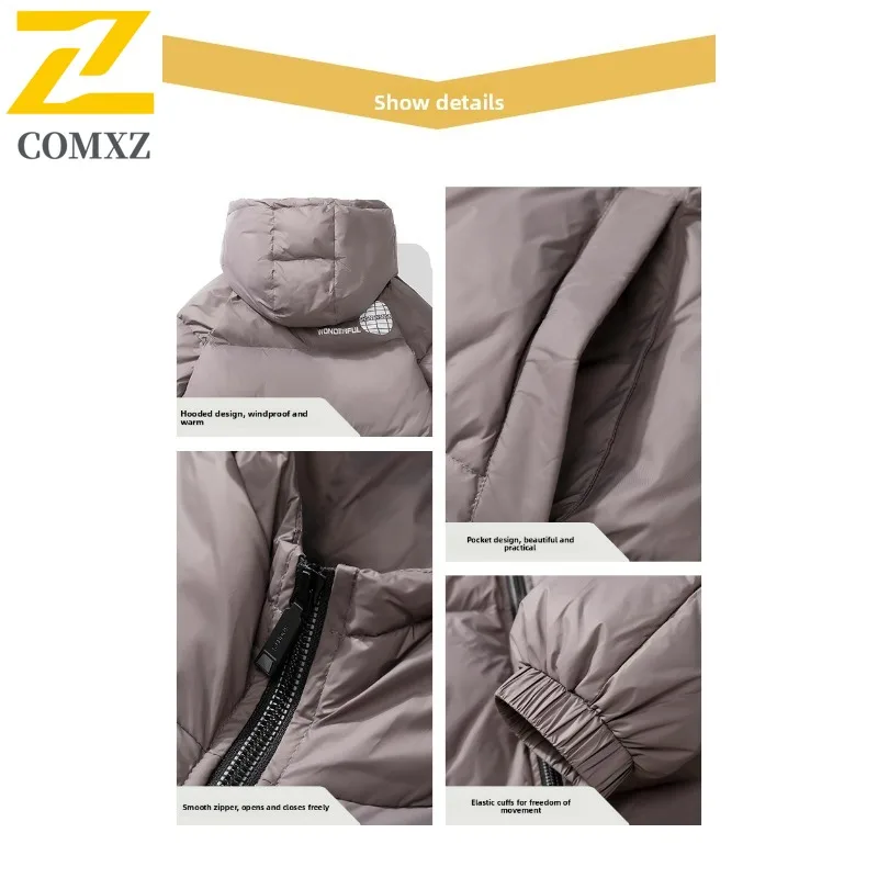COMXZ Men Cotton Padded Jacket 2025 Coldproof Hooded Travel Snow Loose Lightweight Ski Padding Coat Trendy Street Winter Jackets