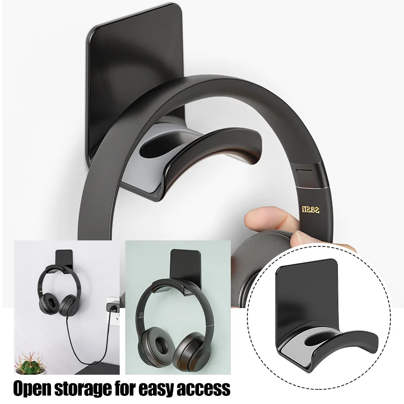 1pcs Universal Headphone Stand Plastic Under Desk Headset Rack No Punching Wall Mount Headset Rack Gaming Earphone Hanger