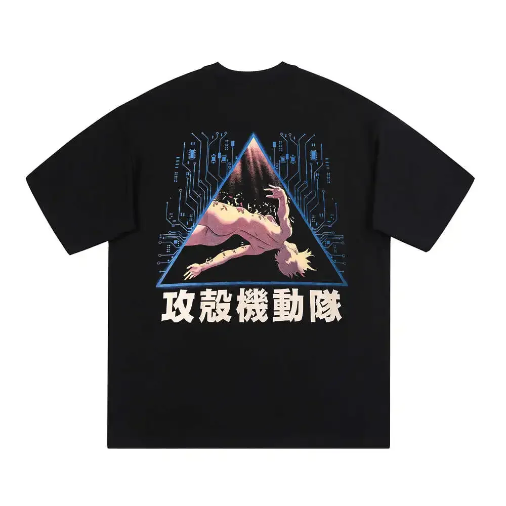 2025 جديد القطن Harajuku للجنسين شبح في قذيفة قميص شبح في قذيفة Motoko Kusanagi القطن قصير الأكمام فضفاض تي شيرت