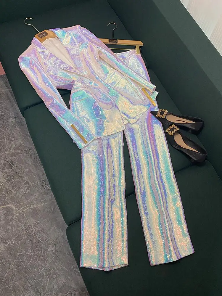 

iny Bling Bling Autumn Winter Women's Suit Set Two Pieces Workwear Formal Cotton Commute Sle Faionable D850