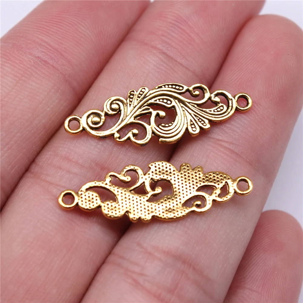 WYSIWYG 20pcs Flower Clouds Connector Charms DIY Alloy Jewelry Findings Antique Gold Color Antique Silver Color 30x10mm