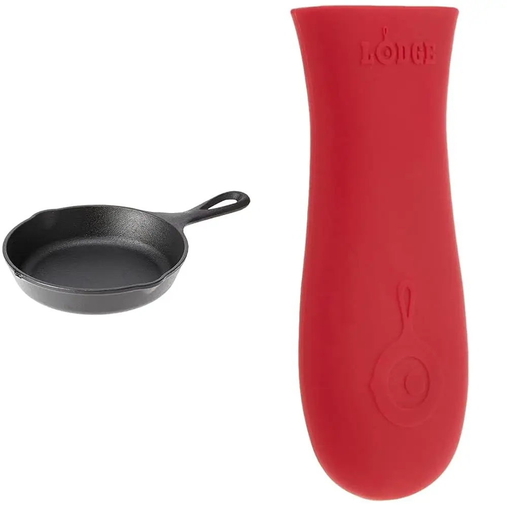 

Чугунная сковорода 6.5 дюймов с изображением волка, черная, с силиконовым держателем для горячих ручек