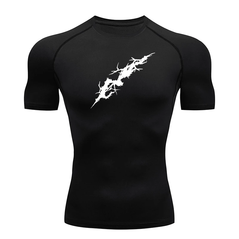 

Graphic Print Compression Shirt for Men Gym Workout Running Tshirt Tees Tops Athletic Quick Dry Undershirt Baselayers Activewear