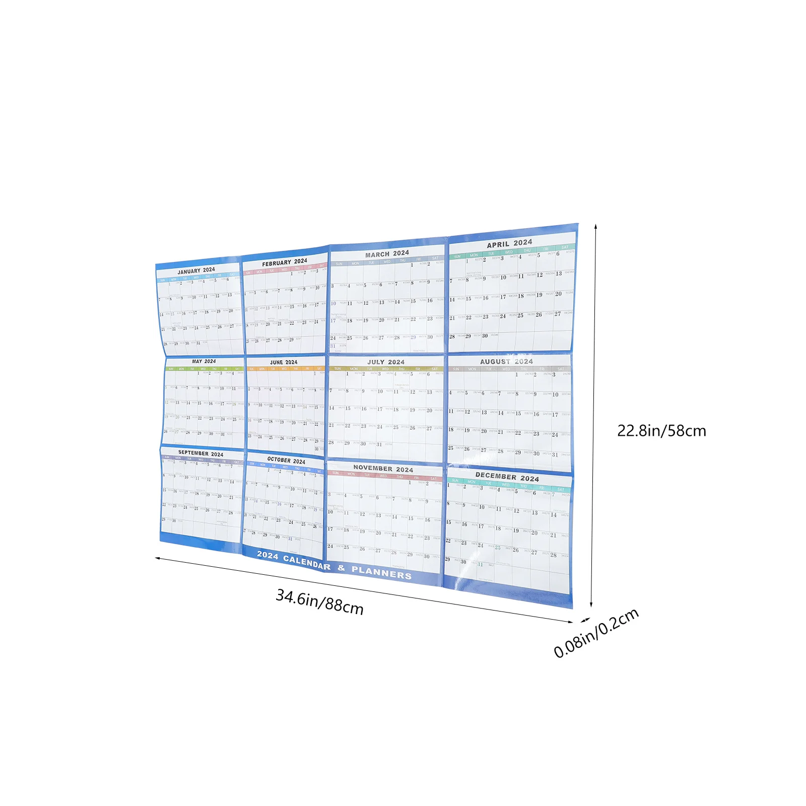 1Set Practical Wall Calendar 2024 English Monthly Hanging Calendar Thick Paper Easy Use Home Office Classroom Organizer