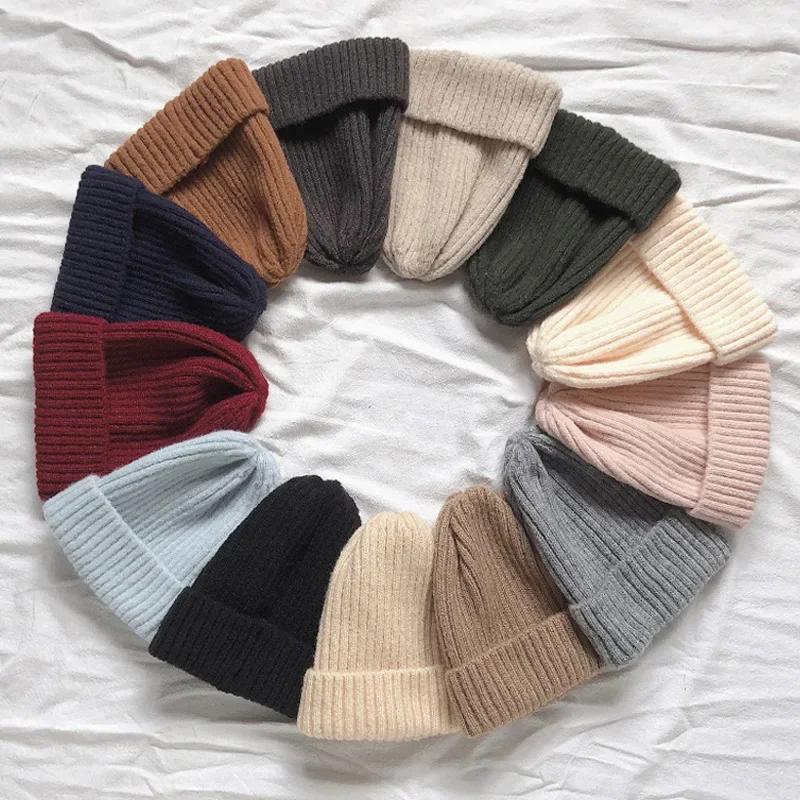 Helisopus Winter Korean Beanie Cap New Candy Color Casual Hip Hop Hat Acrylic Warm Elastic Knitting Hats for Women Clearance