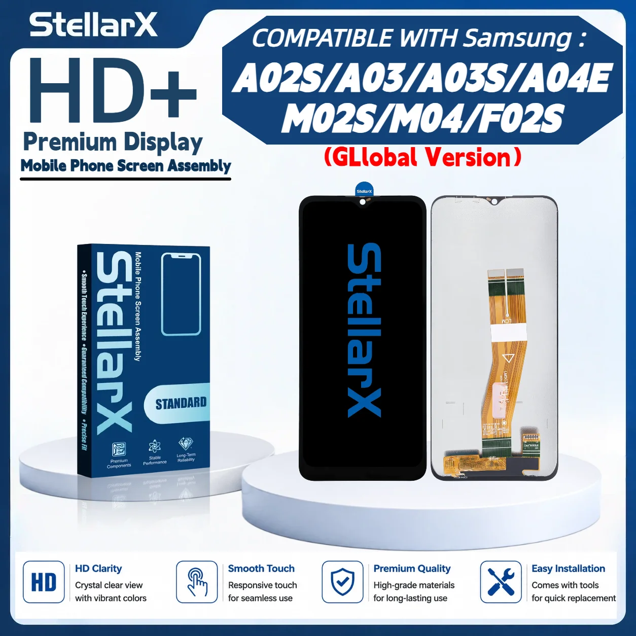 StellarX HD+ Display Screen Replacement for Samsung A02S A03S A03 A04E M02S M04 F04 F02S Global LCD Assembly Without Frame