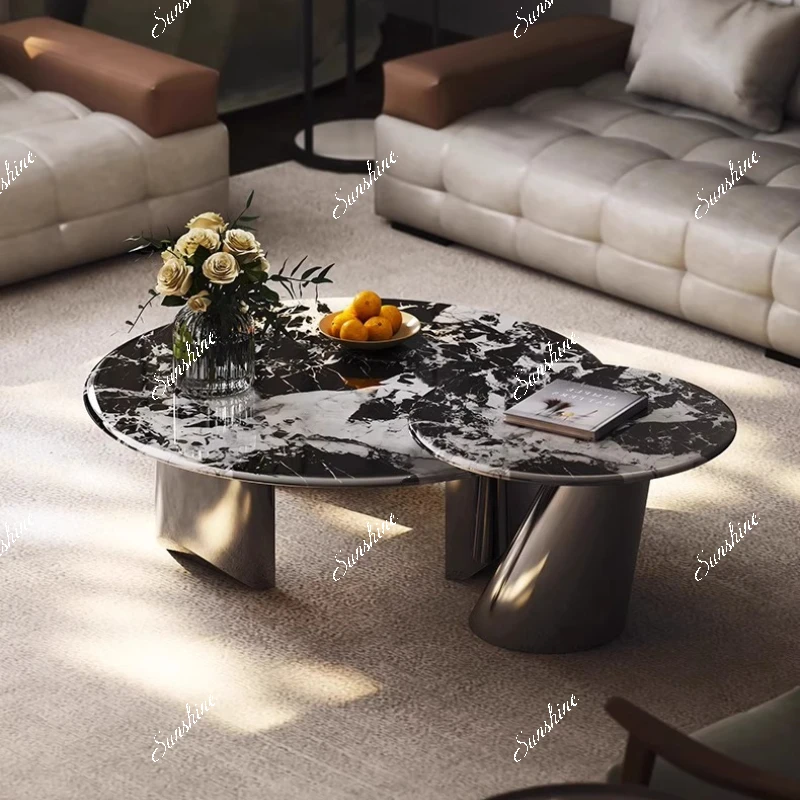 

Round home modern simple living room marble coffee table combination