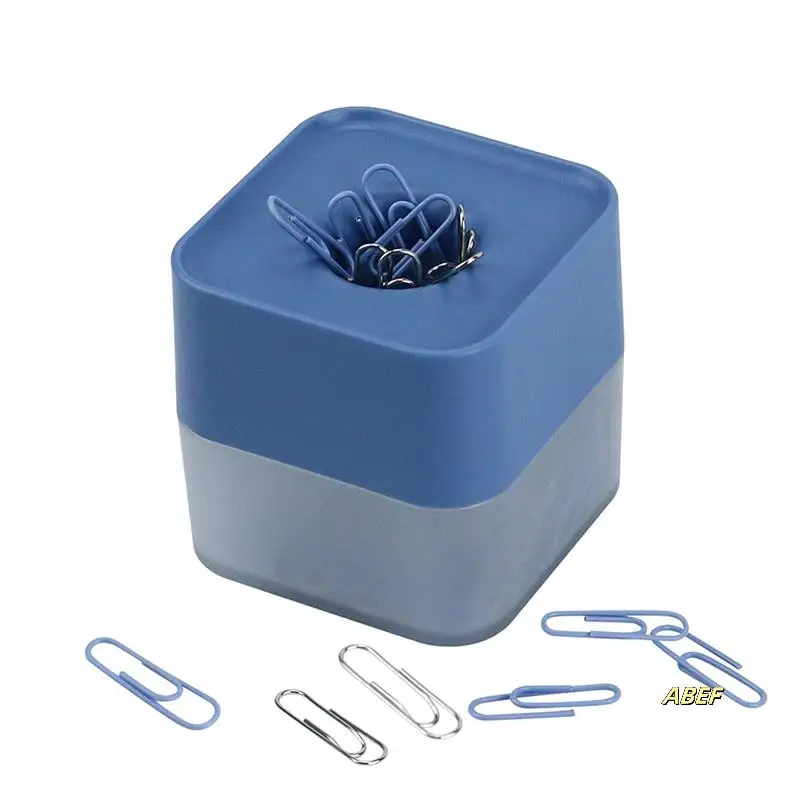 مشابك ورق جديدة بلونين في حامل مشبك مربع بلوري مغناطيسي أنيق، 28 مم، 130 مشبكًا لكل صندوق متين (أزرق سماوي)