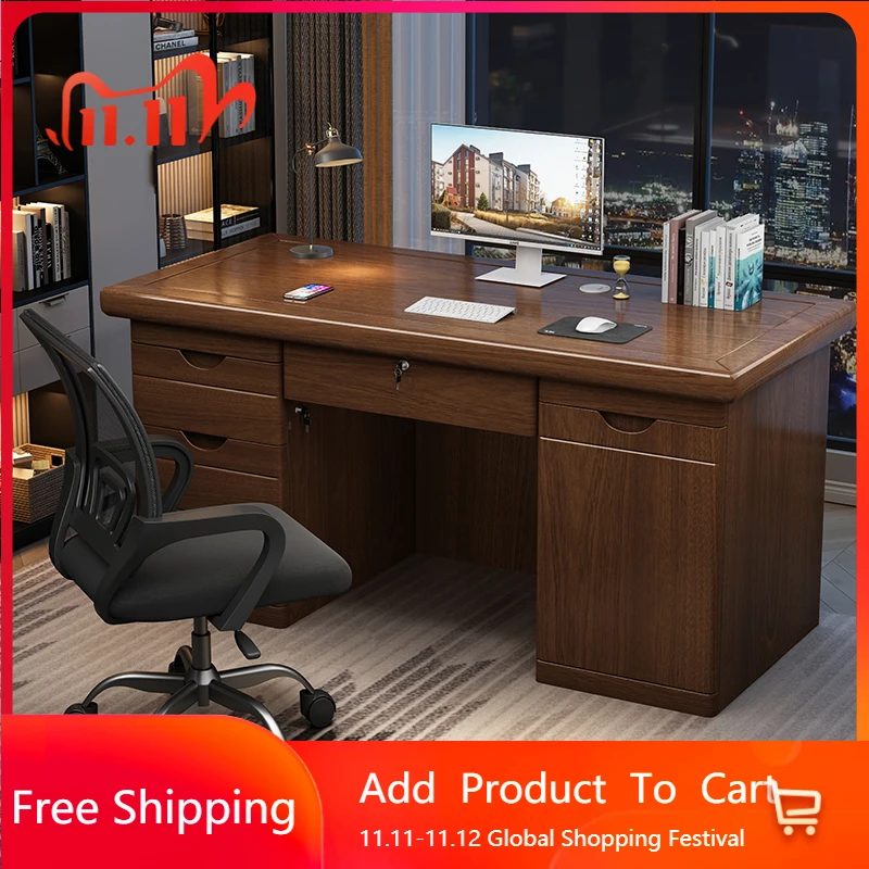 

Japanese Wide Study Computer Table Drawer Large Executive Office Computer Desks Women Wooden Vintage Bureau Patio Furniture