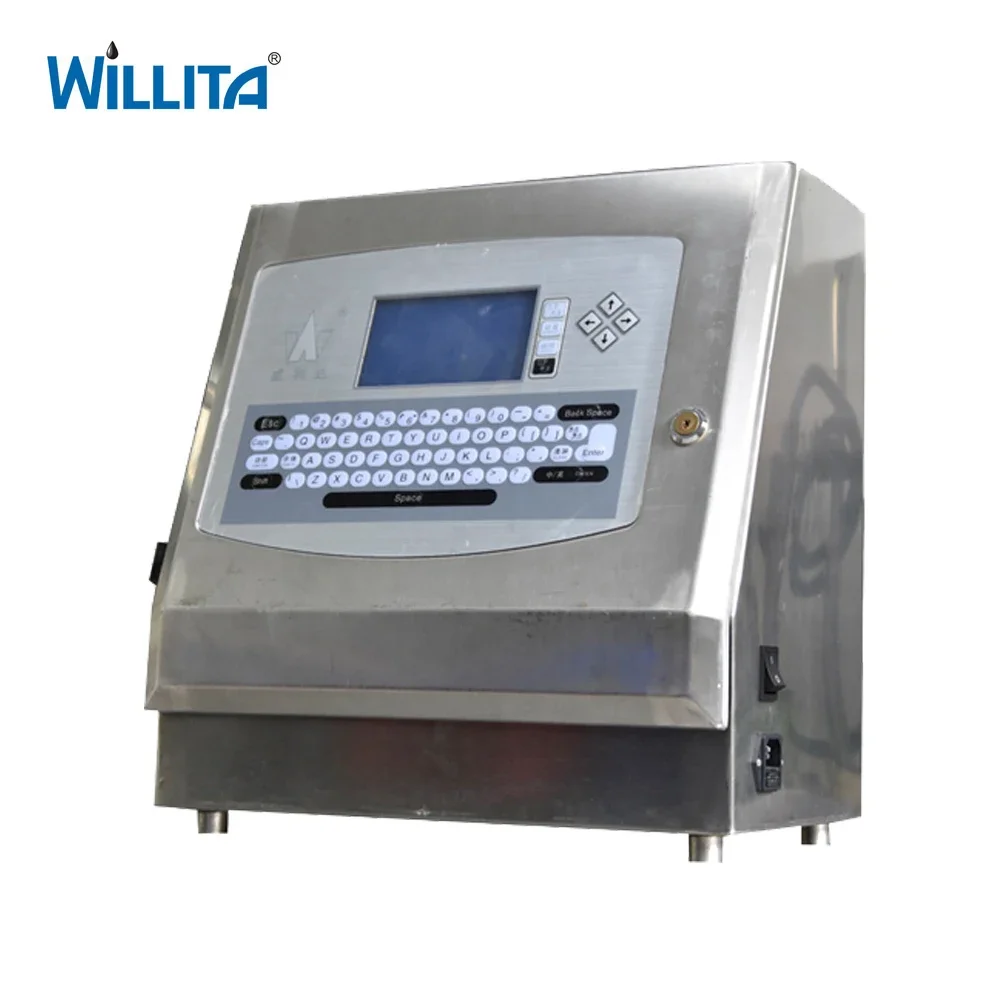 WILLITA Automatic Industrial CIJ Continue Inkjet Printer Online Printer for Code Number Date Plastic Pipe Bottle PVC ID Card