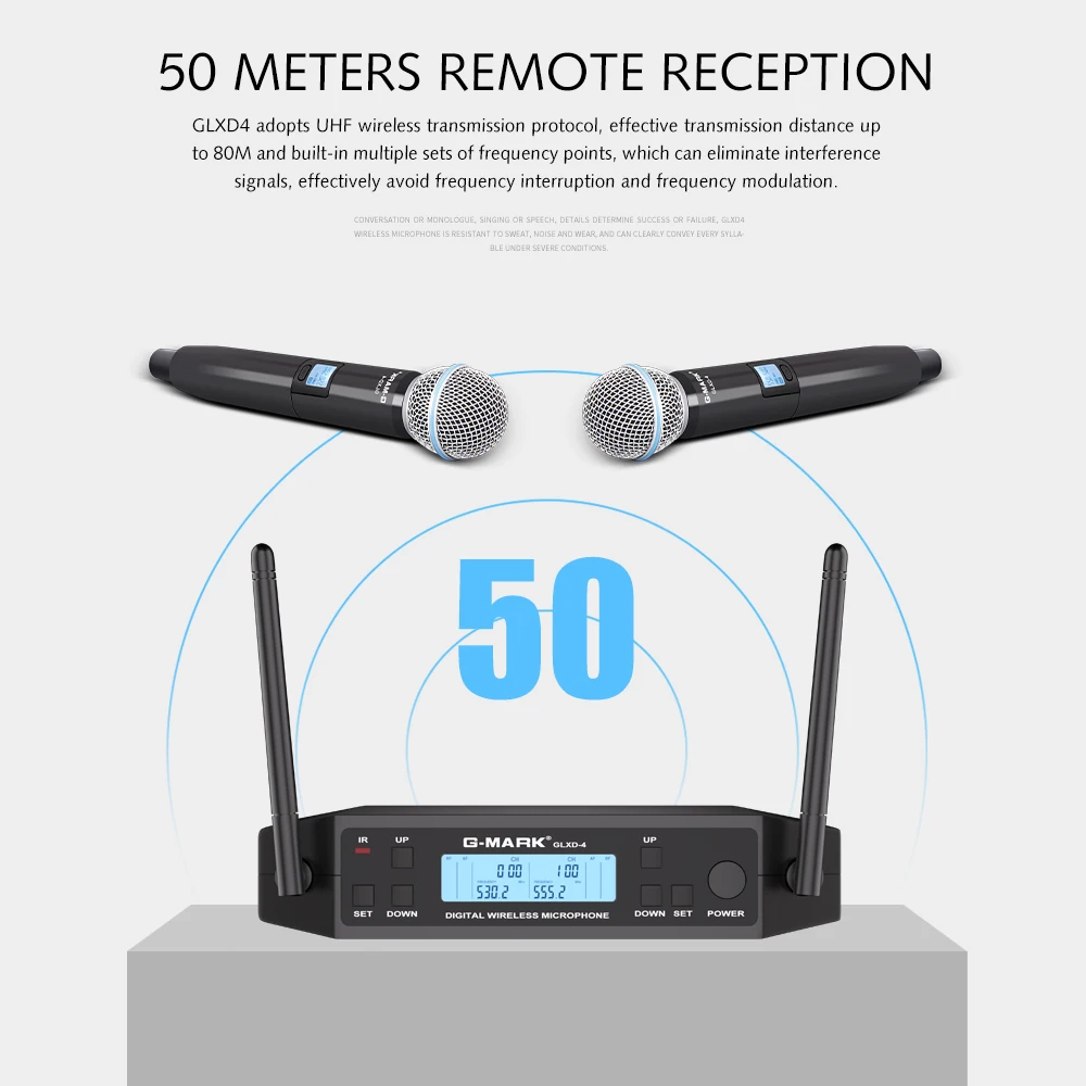 Imagem -02 - Portátil Karaoke Mic Microfone sem Fio Sistema Uhf Canais Microfone para Palco Speech Show Band Party G-mark-glxd4 Profissional