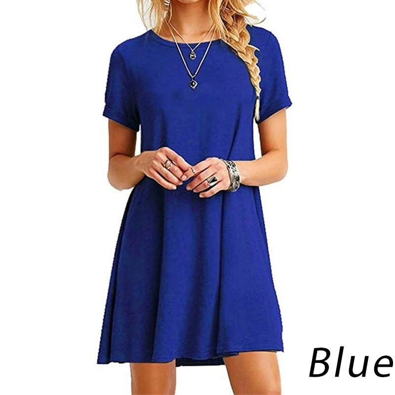 Women's Fashion Cotton T-Shirt Dress Summer Basic Casual Regular SlimDress O-Neck Dress Solid Color A-line Dress Plus Size S-2XL