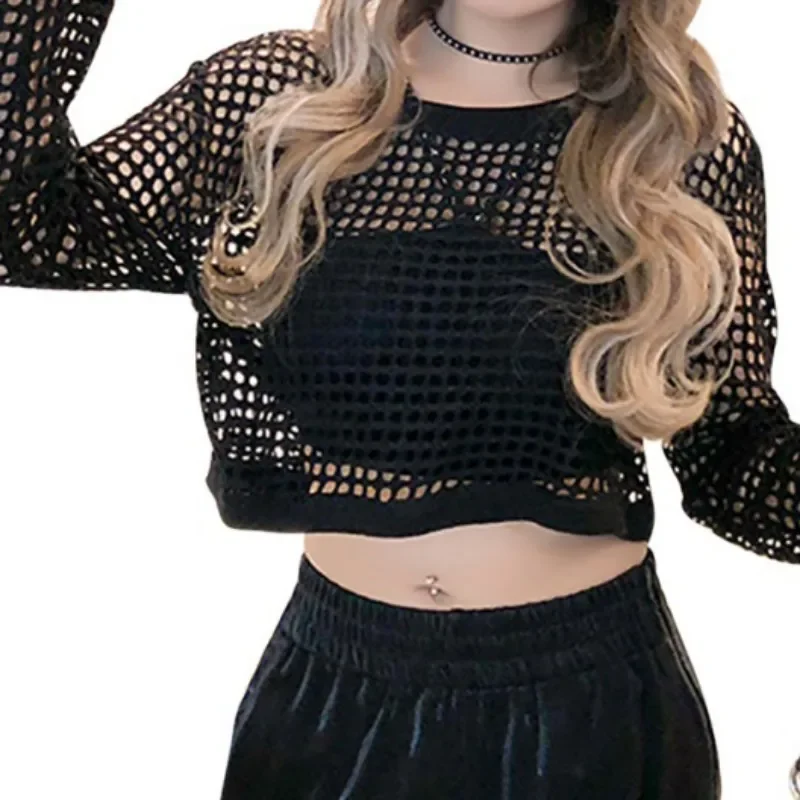 

Women Summer Long Sleeve Crop Top Lady See Through Shirt Sheer Blouse Sexy Outfits