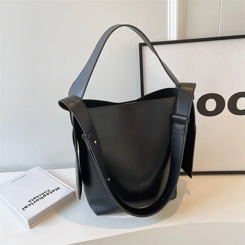 Retro Bucket Bag High Quality stylish cute Pu Leather Women Shoulder Handbag With Phone Bag Female Large Capacity Crossbody Tote