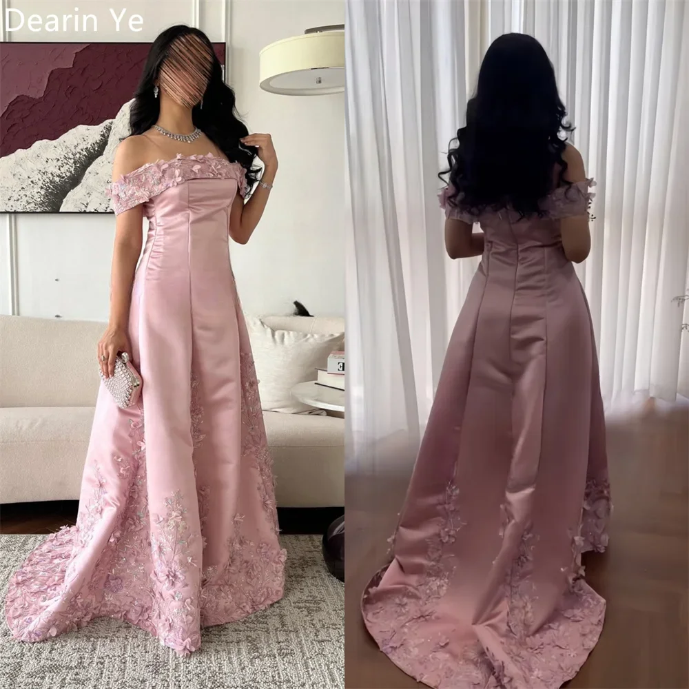 Customized Saudi Arabia Dearin Off-the-shoulder A-line Floor Length Skirts Draped Applique Print Flower Bespoke Occasion Dresses