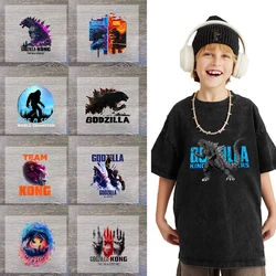 Godzillas VS KingKongs Heat Transfer Stickers New Anime Monster Orangutan Figures Iron on Patches Clothing Cap Bag DIY Appliques