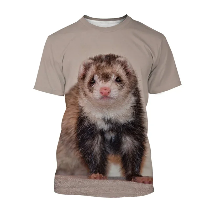 Summer 3D Printing Animal Cute Ferret T-shirt Men Women Casual Fashion Short Sleeve Oversized Round Neck Tees  T Shirts