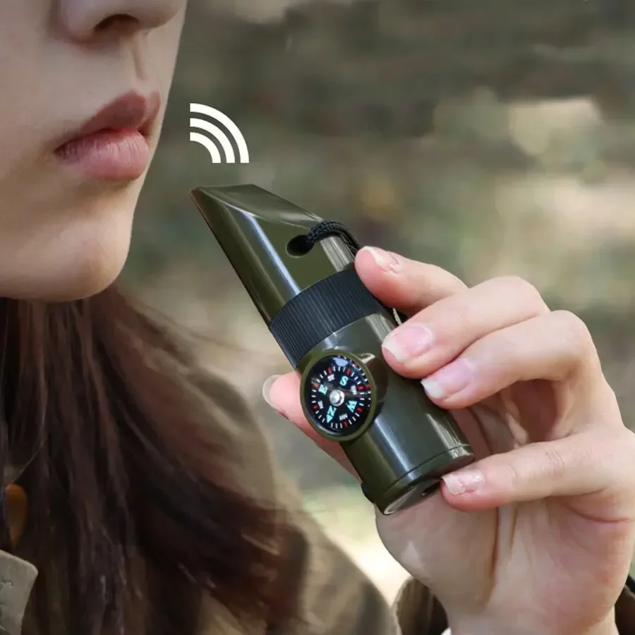 7-in-1 Multi-Function Survival Whistle with Compass & Thermometer, Lightweight for Camping, Hiking & Outdoor Adventures