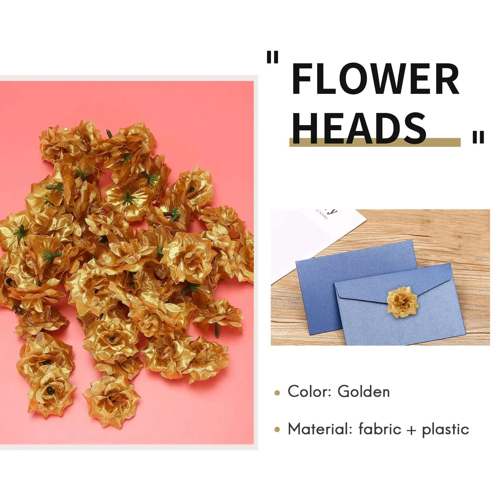 50 шт. шелковые розы, искусственные свадебные зажимы, свадебные украшения, цветочная головка (золотая) HY