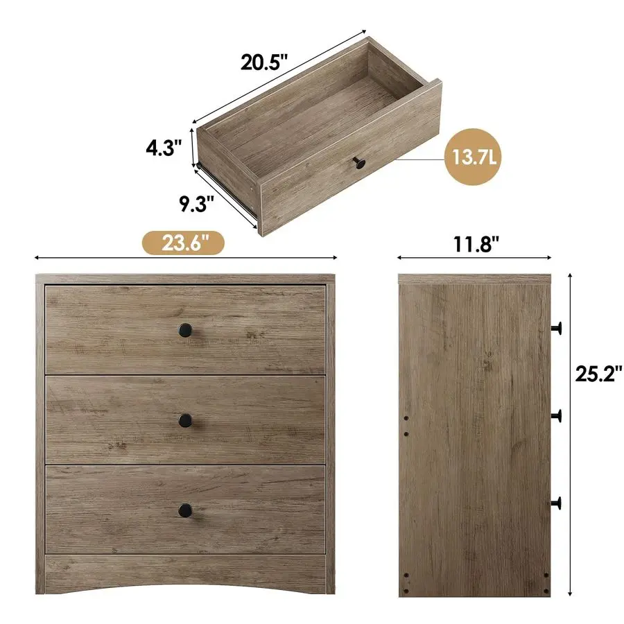 Mesitas de noche, mesita de noche de madera de granja con 3 cajones de almacenamiento, cómoda pequeña de madera, mesita de noche para Be