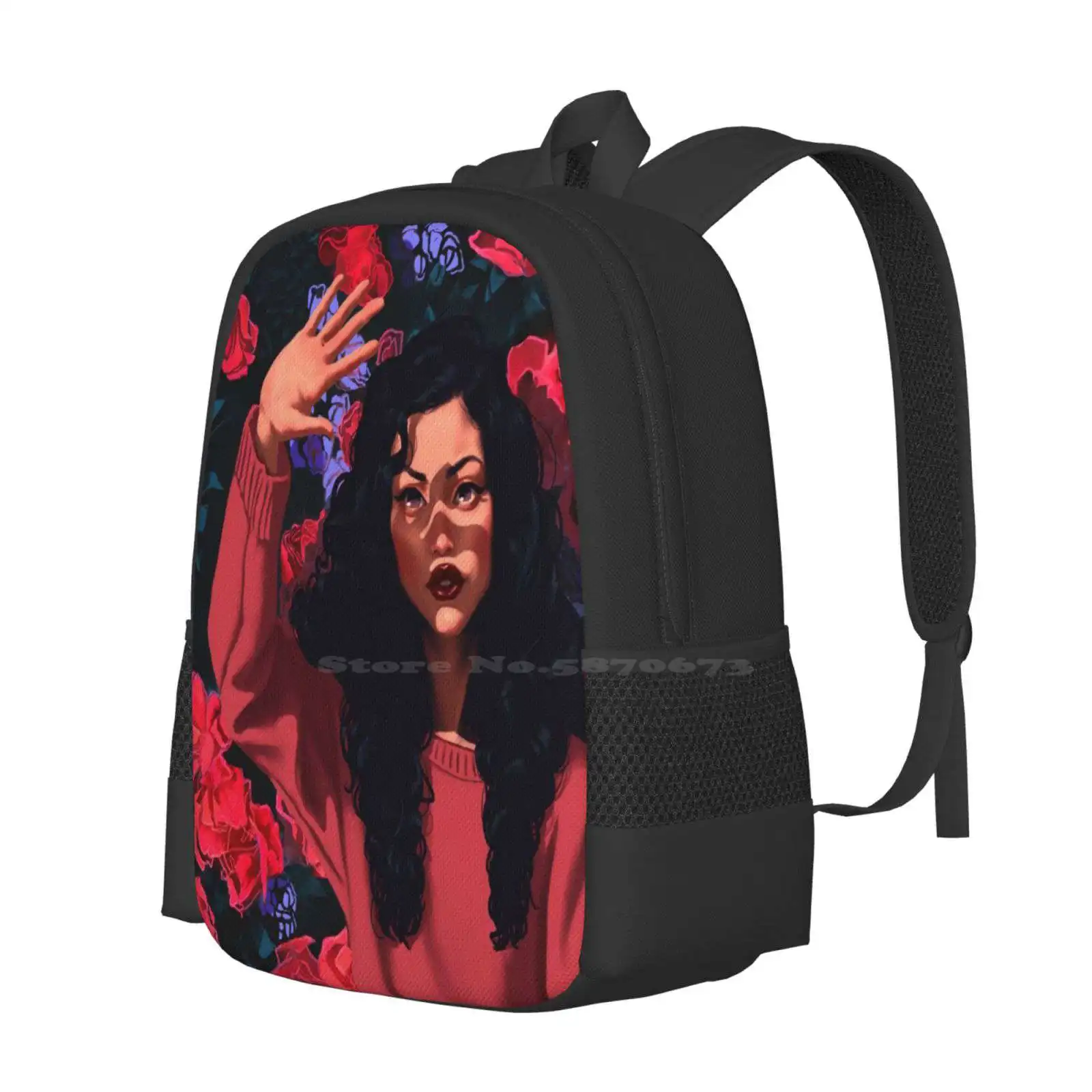 Red Flowers Girl Hot Sale Backpack Fashion Bags Flowers Red Flower Wall Floral Latina Girl Pretty Cute Sun Comic Manga Cartoon