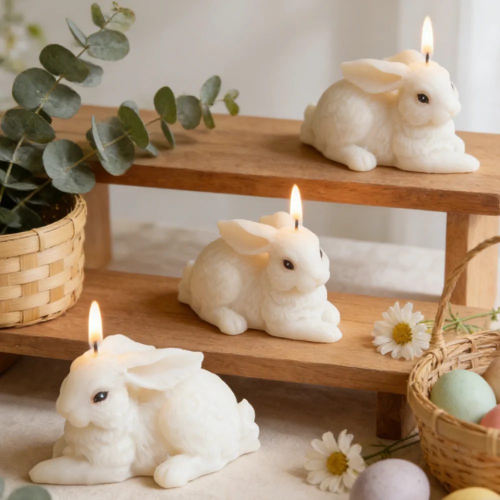 Easter Bunny Silicone Candle Mold, 3D Realistic Rabbit Wax Mould for DIY Soap Resin Plaster Gypsum Craft