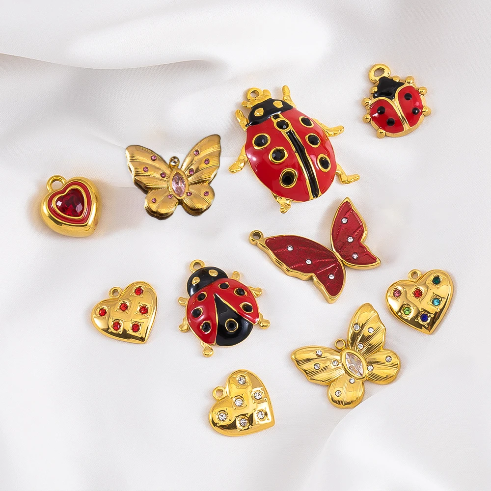 

2pcs/lot Non fading Stainless Steel Pendants Seven Star Ladybug Butterfly Heart Shape Charm Pendant For DIY Jewelry Accessories