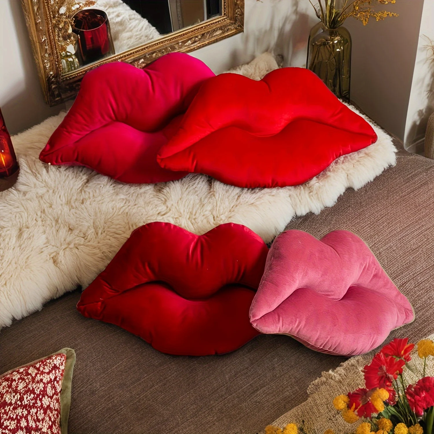 

3D мягкая бархатная подушка для губ с подкладкой, подушка для украшения дома, кухни, гостиной, 24 х 12 дюймов