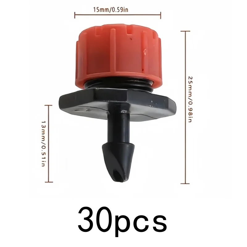 30Pcs adjustable 8-hole red cap dripper, anti-clog, for greenhouse flower, orchard, lawn watering accessory