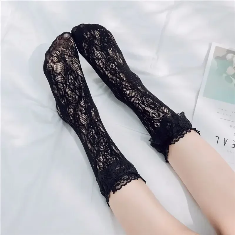 Sexy Lace Mesh Fishnet Socks Mixed Fiber Transparent Stretch Elasticity Ankle Net Yarn Thin Women Cool Socks 1pair=2pcs tt017