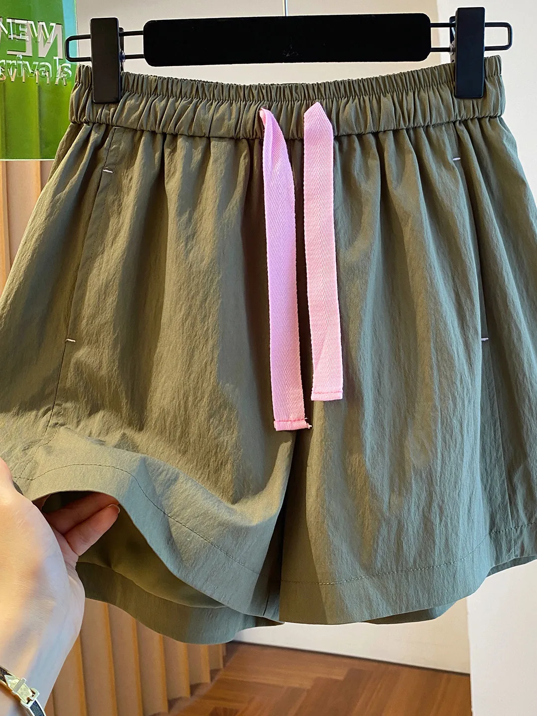 

High Waist Wide Leg Drawstring Shorts Women's Summer Thin Casual Trousers Color Block Breathable Comfortable Skin-Friendly