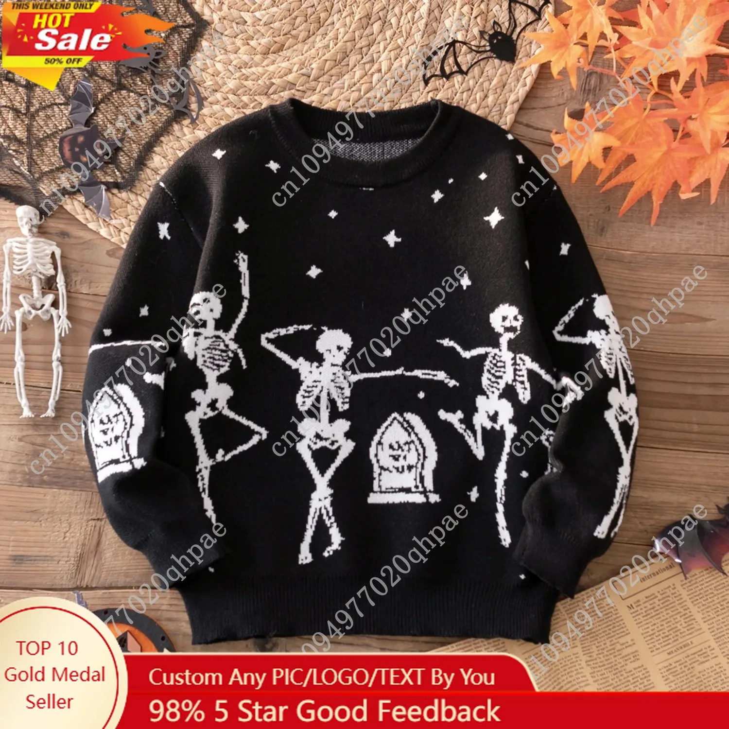 

Boys' Halloween Skeleton Skeleton Sweater Knitted Hoodie Suitable for Festivals Spring, Autumn, Winter