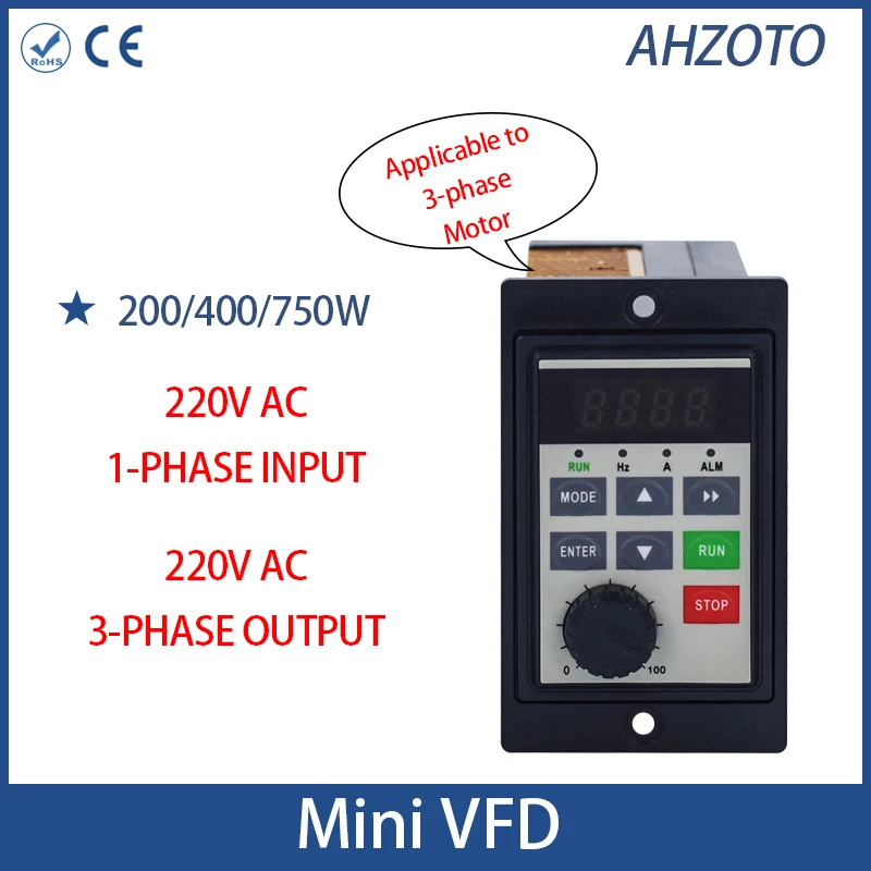 220V VFD 0.2KW 0.4KW 0.75KW entrada monofásica 220V salida trifásica 220V controlador de velocidad del Motor inversor de accionamiento de CA