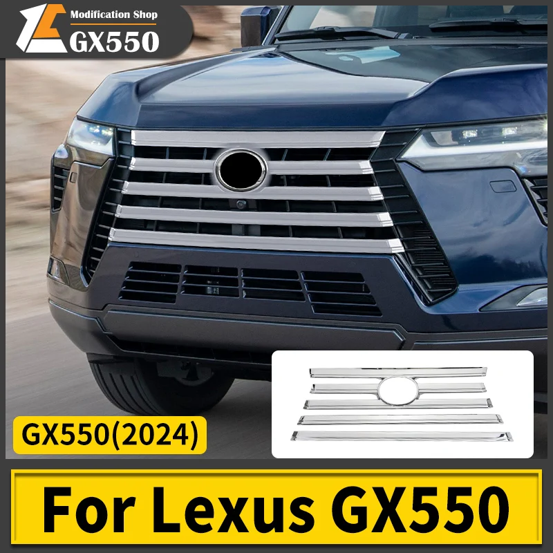 For 2024 Lexus GX550 GX550h Front Grill Chrome Decoration Strip GX 550 550h Exterior Upgraded Accessories  Tuning Modification