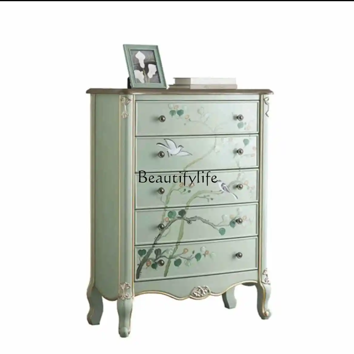 

American painted retro chest of drawers bedroom living room storage decorative cabinet