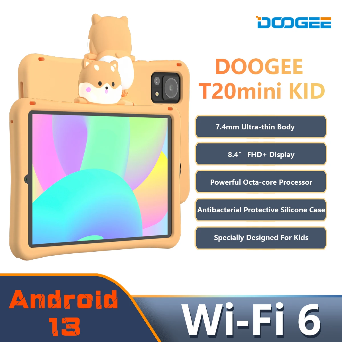 

DOOGEE T20mini KID Планшетный ПК для детей 7,4 мм Ультратонкий корпус 8,4 "FHD-дисплей 4 ГБ + 128 ГБ 5060 мАч Батарея Widevine L1 Wi-Fi 6