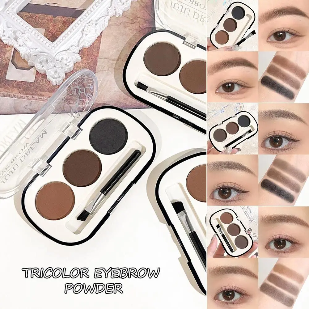 Avec brosse à sourcils 3 couleurs Palette de poudre à sourcils longue durée naturel mat poudre à sourcils résistant à la sueur sourcil maquillage cosmétiques