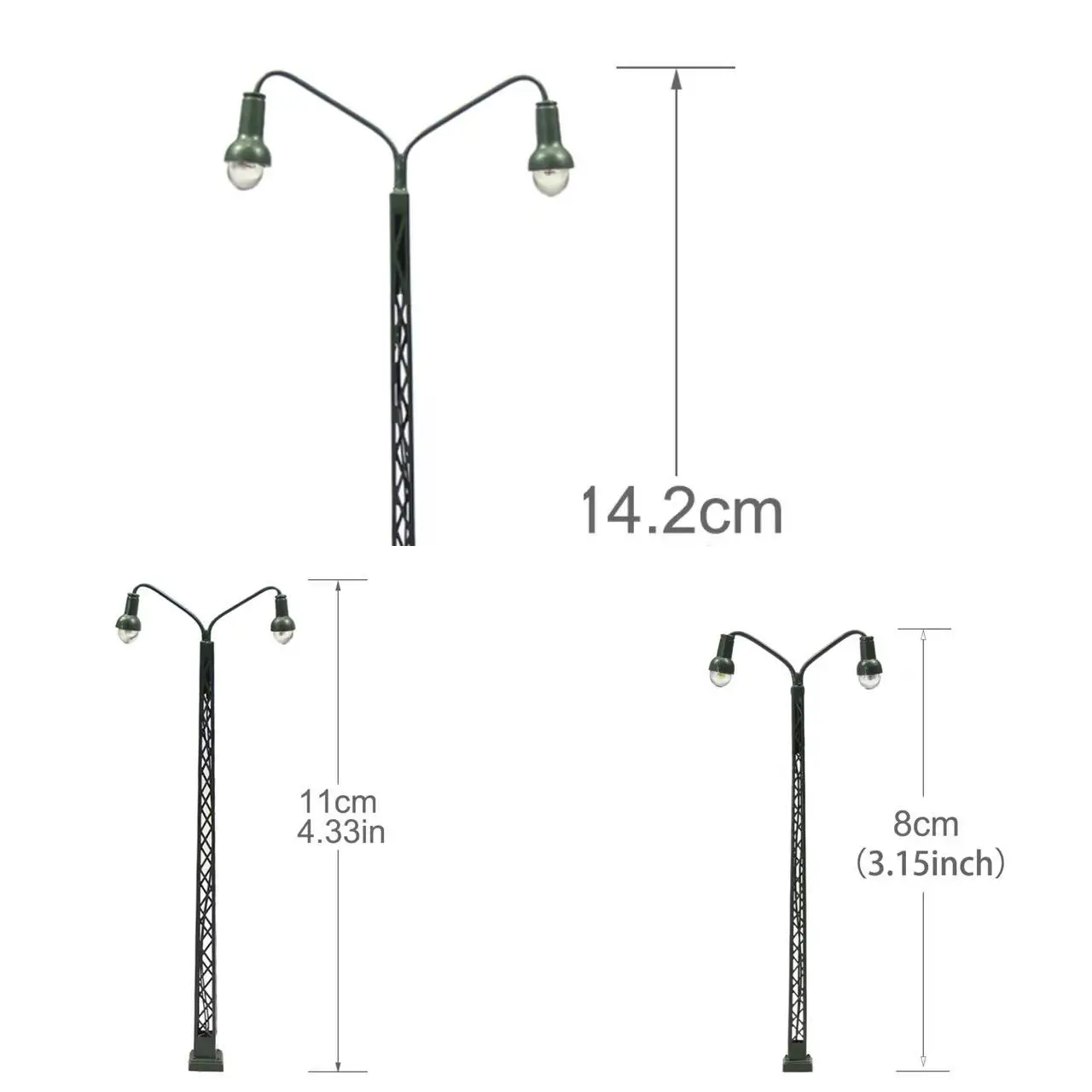 

Железнодорожные фонари Evemodel HO TT N Scale, решетчатые, двухголовочные, теплый белый свет (комплект из 3 шт.)