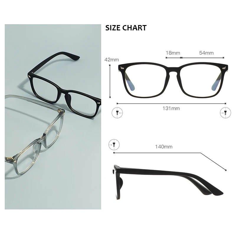 Men Women Classic Rectangular Spectacles TR90 Plastic Lightweight Full Rim Transparent Glasses Frame For Prescription Lenses