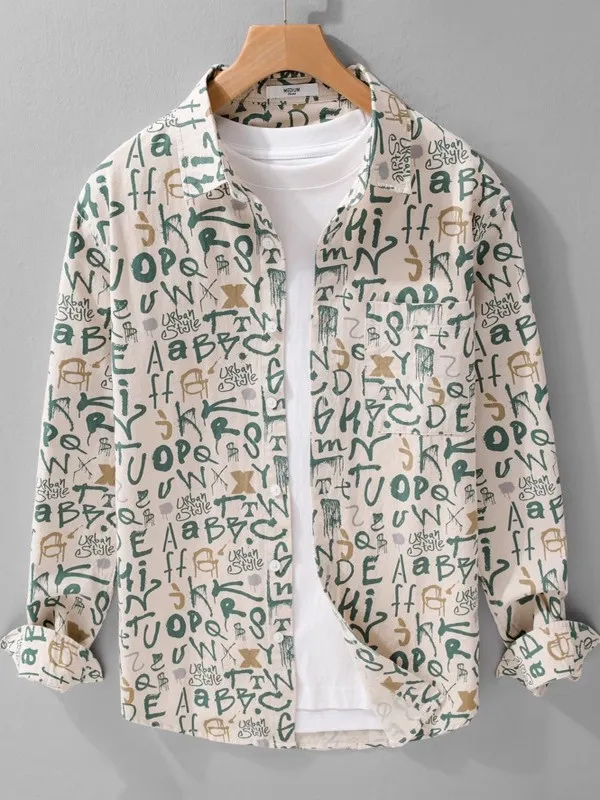 

Мужская повседневная рубашка с длинным рукавом и принтом, весна-осень, новая модель, свободный крой, модная, на пуговицах, с классическим воротником