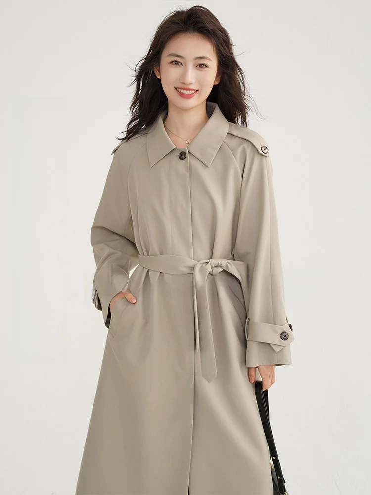 

Loose oulder Insertion Women's Windbreaker Coat Matcha ey Briti Sle Spring Autumn New Sle Medium Length Top Coat