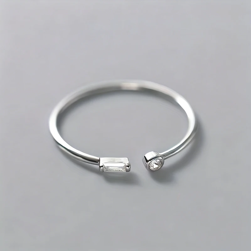 Huitan Minimalist Baguette Round Cubic Zirconia Open Rings for Women Statement Thin Finger Ring Exquisite Daily Jewelry Dropship