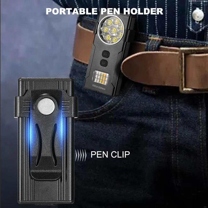 ضوء عمل مغناطيسي قابل لإعادة الشحن، 2000 لومن EDC مصباح جيب مسطح نحيف لإصلاح السيارات والسفر والمشي لمسافات طويلة والتخييم في حالات الطوارئ #4