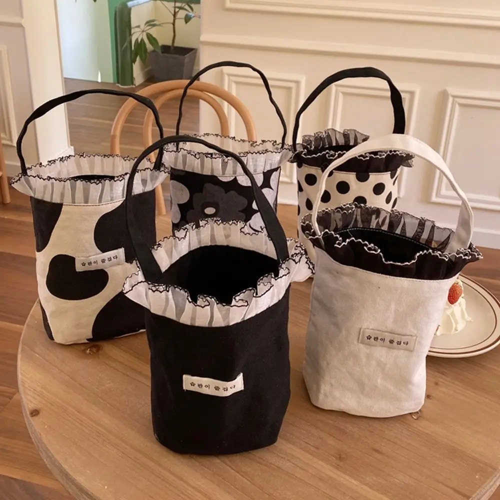 Bag Fashion Lace Beach Bag Milk Tea Bags Temperament Korean Style Canvas Bags Spring Day Picnic Bags Women Handbags Lunch Bags