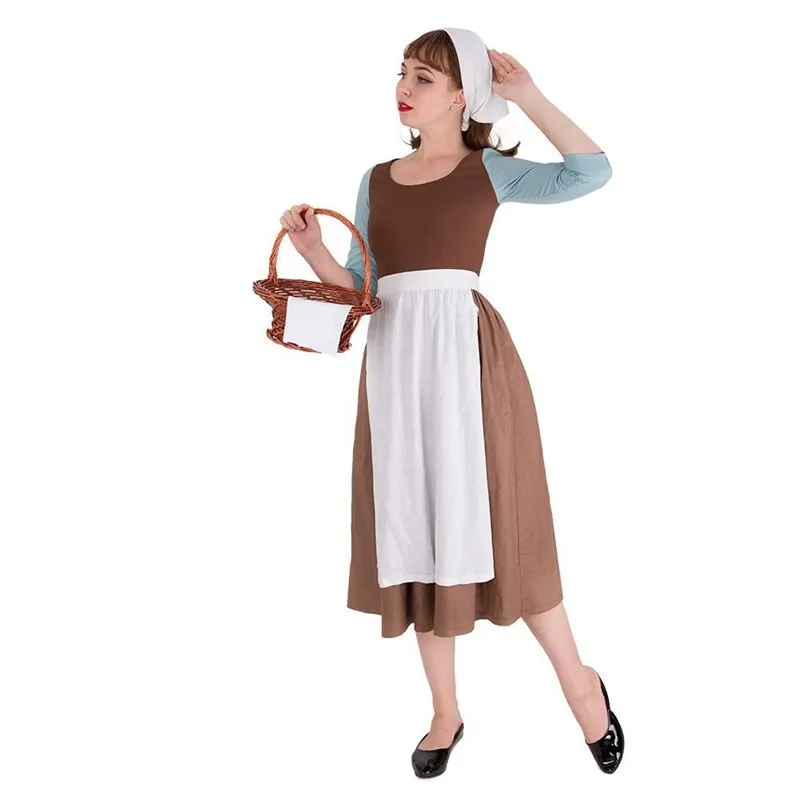 

Halloween Theme Party Cosplay Cinderella Performance Costume Role Playing Maid Uniform Brown Dress Women's Fashion Stage Wear