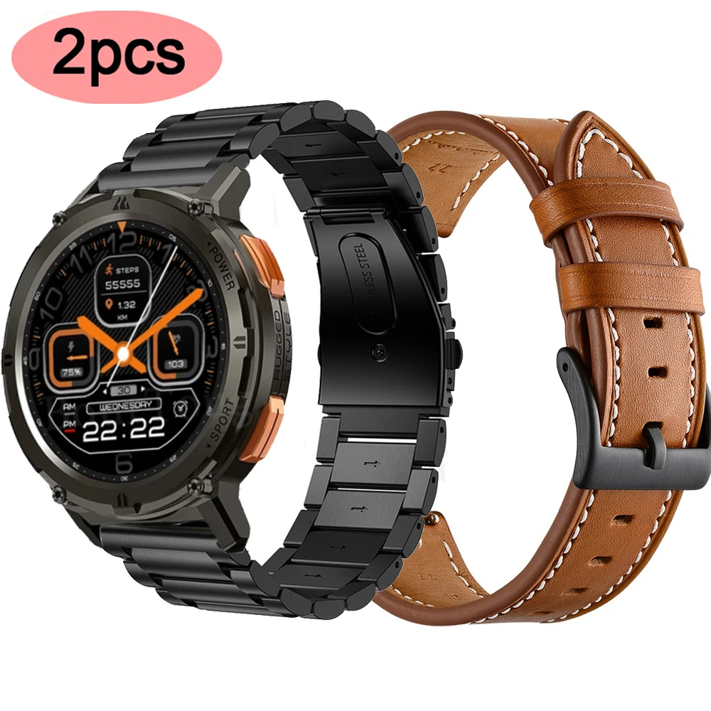 Leather Watch Band For KOSPET TANK T2 Smart Watch Accessories Stainless Steel Strap For KOSPET TANK M2 Metal Bracelet