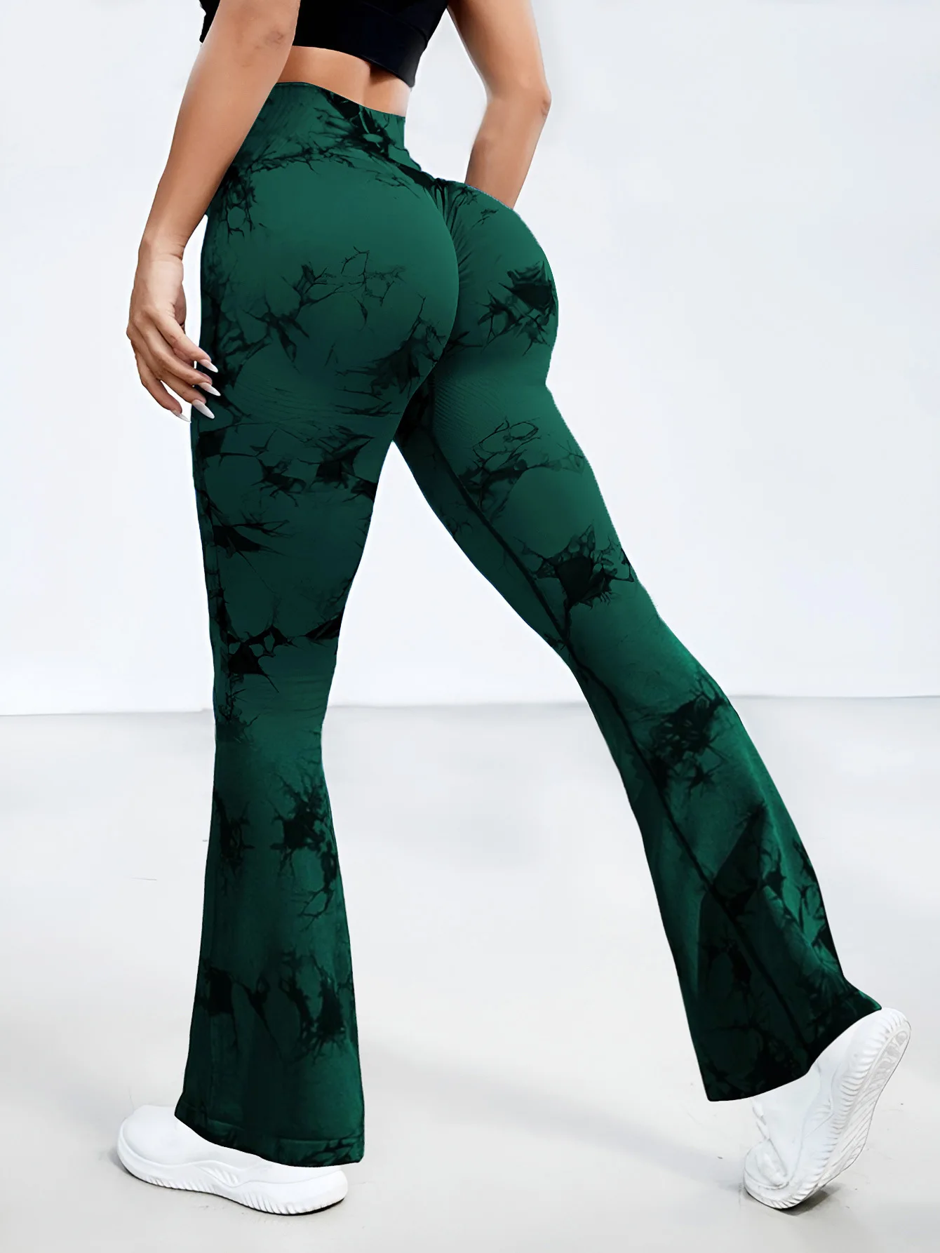 WANAYOU High Waist Tie Dyed Flare Pants Seamless Peach Hip Yoga Pants Sports Leggings Tight Breathable Gym Sportwears