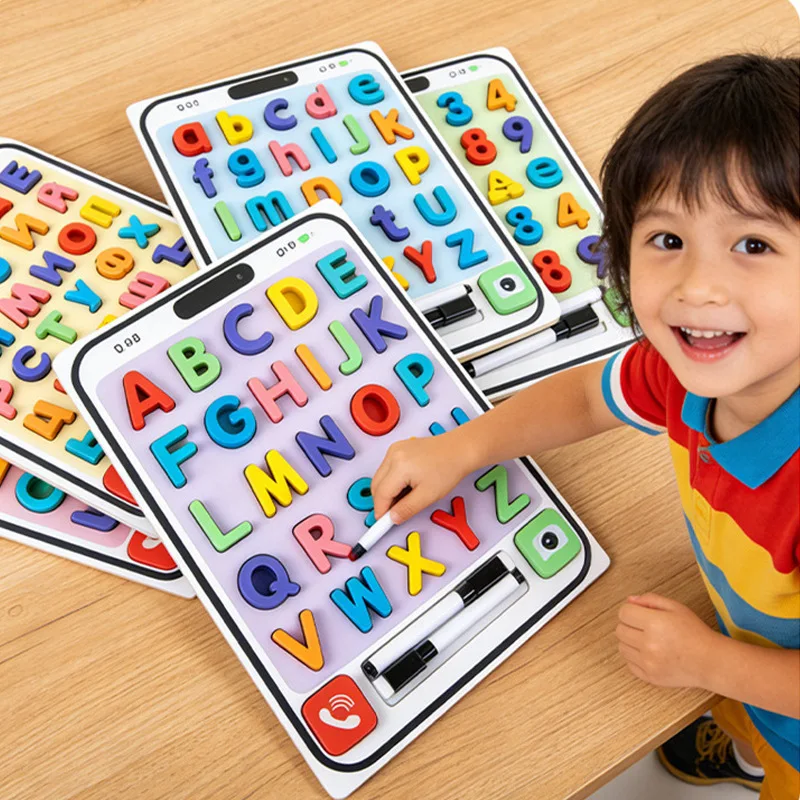 Children's Wooden Enlightenment Numbers Alphabet Cognition Mobile Phone Model 3D Three-dimensional Puzzle Educational Toy