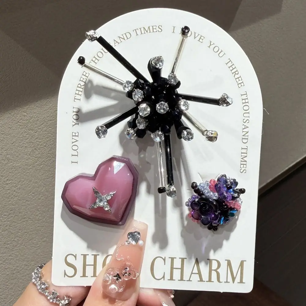 3pcs/set Flower Bead Chain Crystal Shoe Charms Tassel Pearl Sparkling Heavy Work Shoe Clips Korean Style Elegant